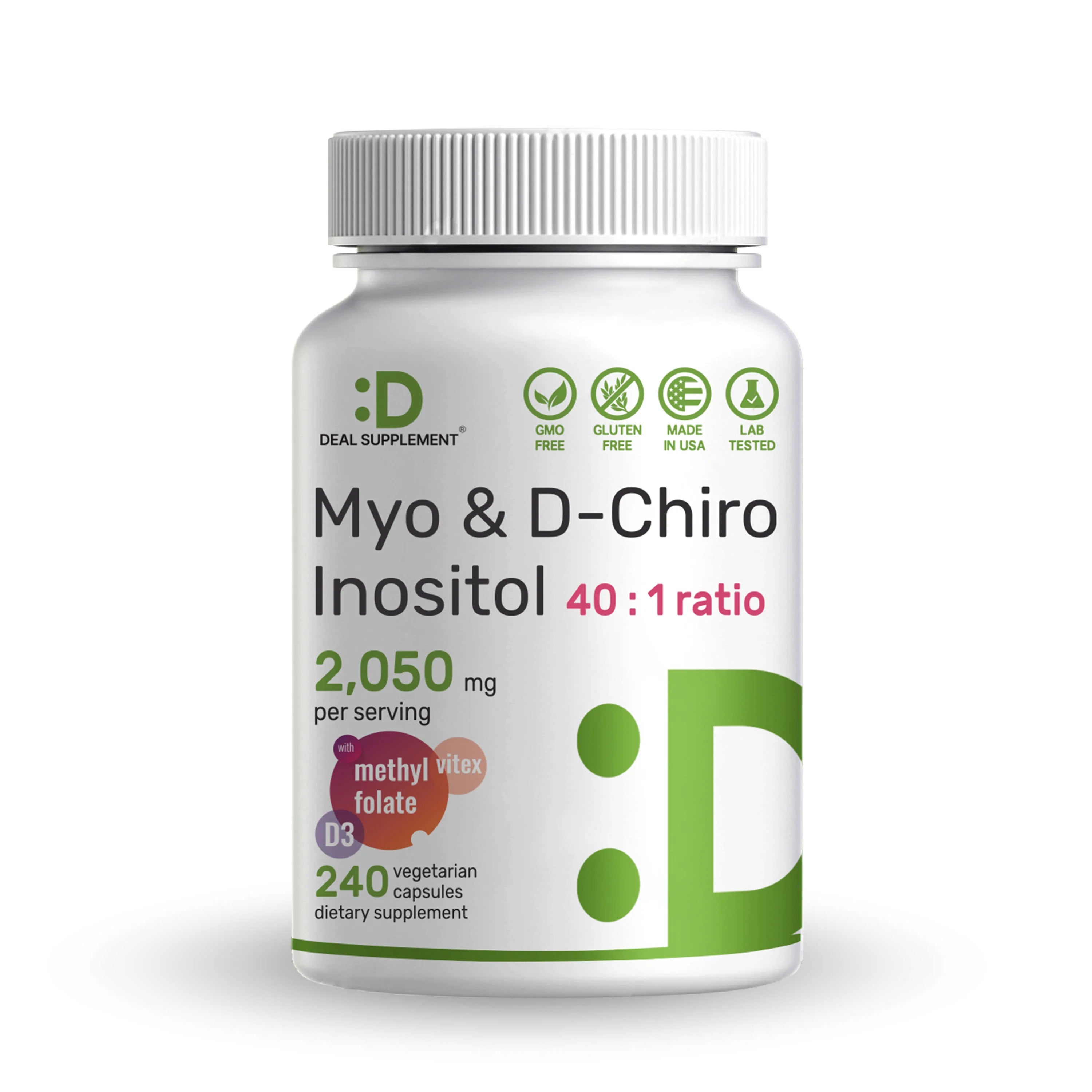 Deal Supplement Myo-Inositol Folate D-Chiro Inositol 40:1 ratio 2050 Mg Vitamin D3 240 Kapsul