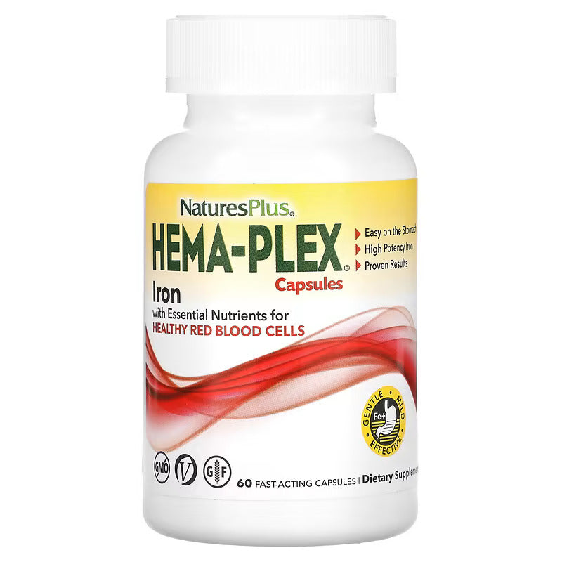 NaturesPlus Hema-Plex + Iron +Niacin+Copper+Selenium+Benfotiamine 60 Fast-Acting Softgels