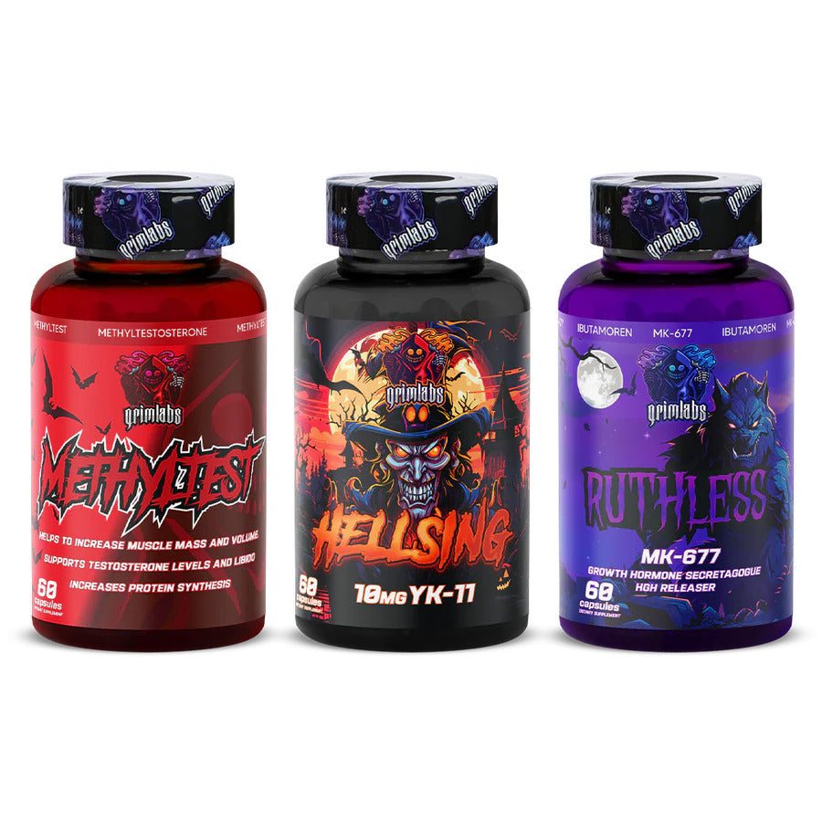 GRIMLABS ANABOLIC WARFARE STACK - METHYLTEST TESTO BOOSTER & YK11 MYOSTATIN & MK677