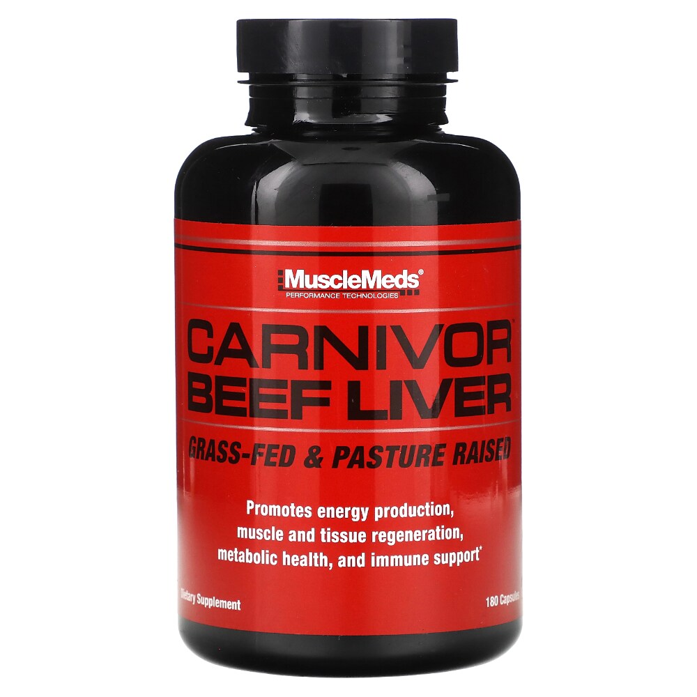 Musclemeds Carnivor Grass-Fed Beef LİVER (B1+LİV52+IRON+FOLATE+COPPER+CHOLİNE+AMİNO 180 Capsules
