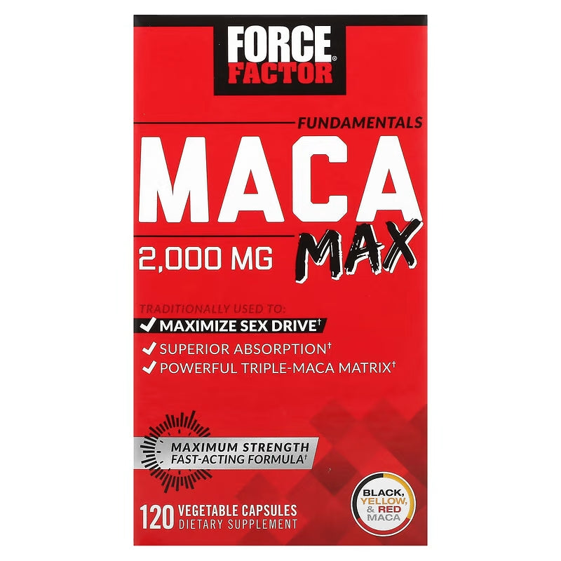 Force Factor Maca Max Maximize Performance Black Maca, Red Maca, & Yellow Maca  2000mg, 120 Cap
