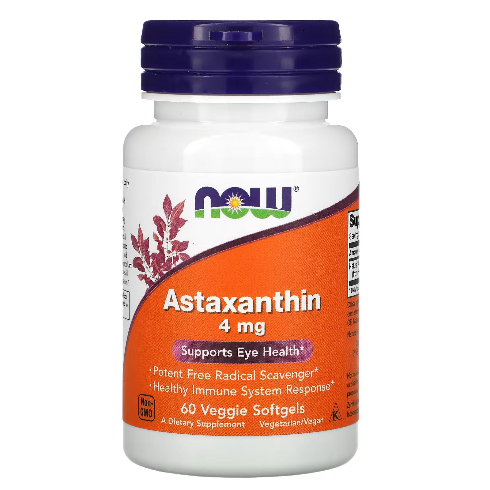 NOW Foods Astaxanthin immunity eyes health  4 mg 60 Vegetarian Capsules