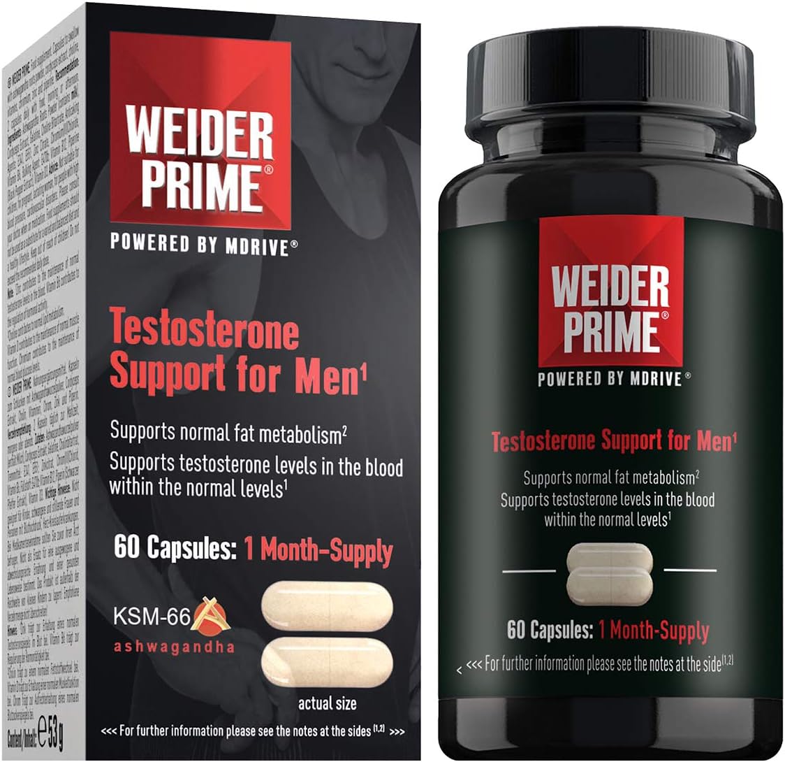 Weider Prime Testosterone Testo Booster For Men DIM KSM66 Ashwagandha 60 Caps